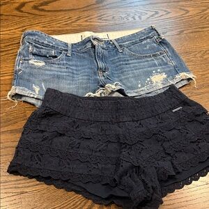 Abercrombie & Fitch Blue Denim and Black Lace Shorts- bundle
